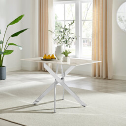Leonardo Rectangular White Marble Glass and Silver Metal 4 Seater Dining Table - thumbnail 2