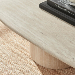 Sutton Beige Travertine Stone Veneer Oval Coffee Table - thumbnail 4