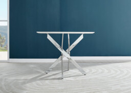 Novara Round White High Gloss and Silver Metal 4 Seater Dining Table - thumbnail 3