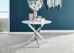 Novara Round White High Gloss and Silver Metal 4 Seater Dining Table - thumbnail 2