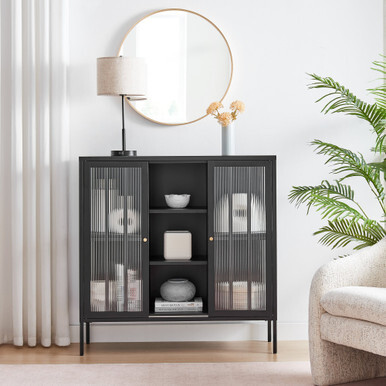 Jia Black Metal and Glass 2 Door Storage Display Cabinet - image 1