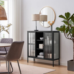 Jia Black Metal and Glass 2 Door Storage Display Cabinet - thumbnail 2