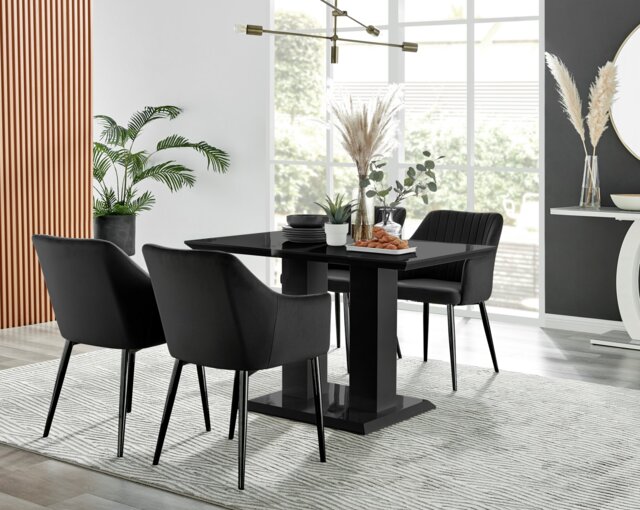 Imperia High Gloss Black Dining Table & 4 Calla Black Leg Chairs