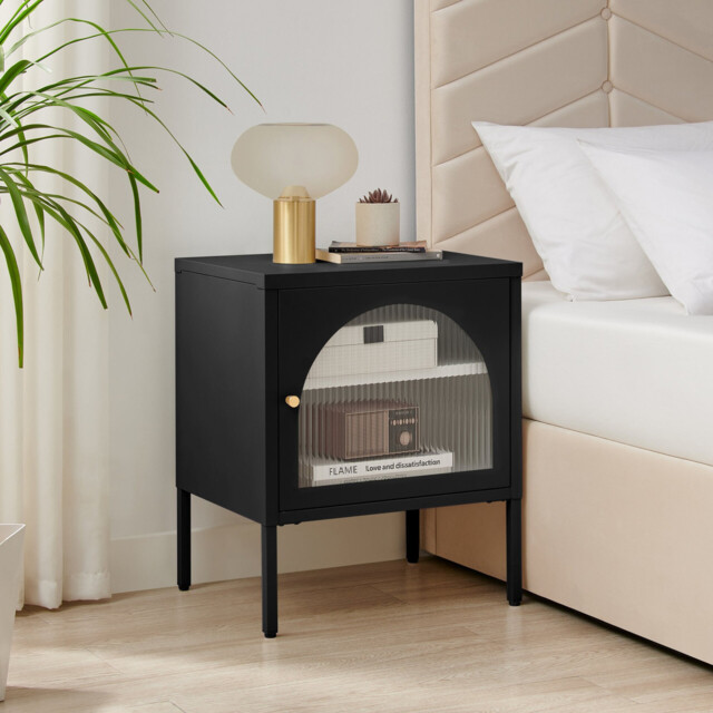 Urbi 1 Door Black Metal Bedside Table - image 1