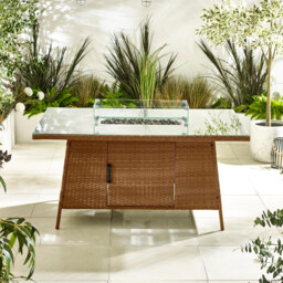 Marbella Beige Rattan 6 Seat Garden Dining Table with Firepit - thumbnail 4