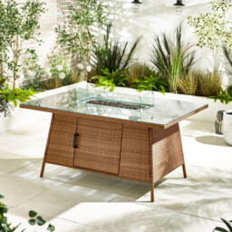Marbella Beige Rattan 6 Seat Garden Dining Table with Firepit - thumbnail 2