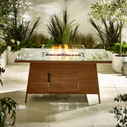 Marbella Beige Rattan 6 Seat Garden Dining Table with Firepit - thumbnail 3