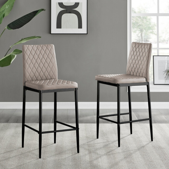 2x Milan Cappuccino Beige Faux Leather Counter Stools Black Legs - image 1