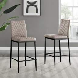 2x Milan Cappuccino Beige Faux Leather Counter Stools Black Legs - thumbnail 1