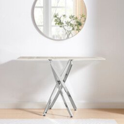 Leonardo White Marble Glass and Silver Console Table - thumbnail 3