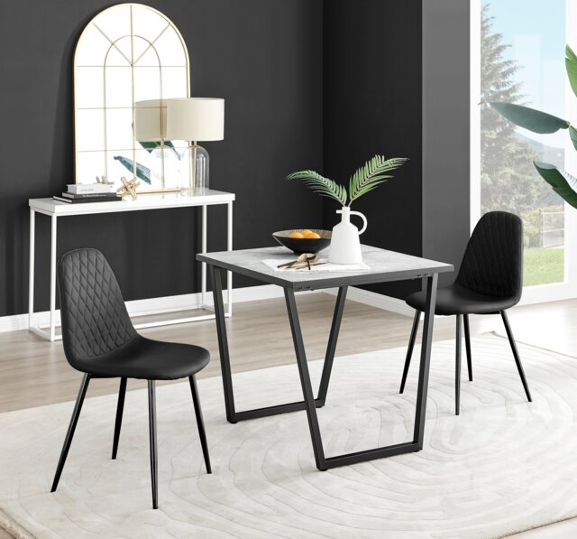 Carson White Marble Effect Square Dining Table & 2 Corona Black Leg Chairs - image 1