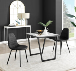 Carson White Marble Effect Square Dining Table & 2 Corona Black Leg Chairs - thumbnail 2