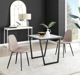 Carson White Marble Effect Square Dining Table & 2 Corona Black Leg Chairs - thumbnail 4