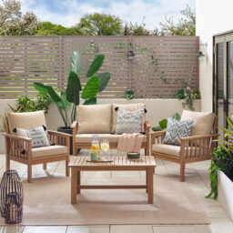 Vitur Wood & Cream 4 Seat Garden Sofa & Chairs Set - thumbnail 2