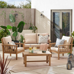 Vitur Wood & Cream 4 Seat Garden Sofa & Chairs Set - thumbnail 1
