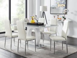 Giovani Grey White Modern High Gloss And Glass Dining Table And 6 Milan Chairs Set - thumbnail 1
