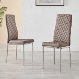 6x Milan Cappuccino Beige Hatched Faux Leather Dining Chairs Silver Legs - thumbnail 2