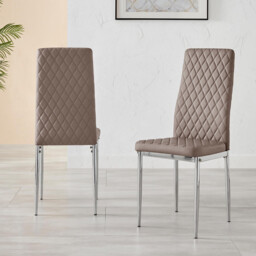 6x Milan Cappuccino Beige Hatched Faux Leather Dining Chairs Silver Legs - thumbnail 3
