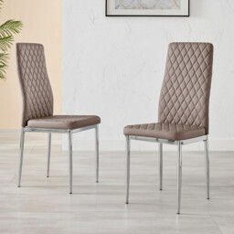 6x Milan Cappuccino Beige Hatched Faux Leather Dining Chairs Silver Legs - thumbnail 2