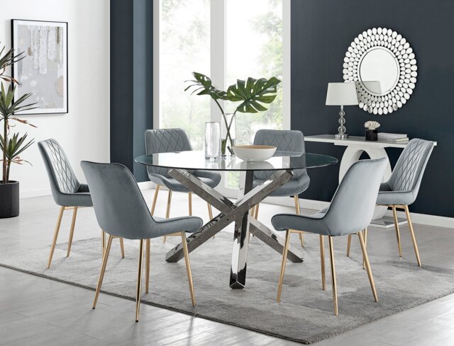 Vogue Round Dining Table and 6 Pesaro Gold Leg Chairs - image 1