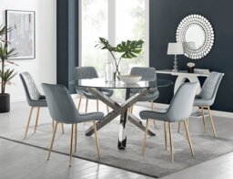 Vogue Round Dining Table and 6 Pesaro Gold Leg Chairs - thumbnail 1