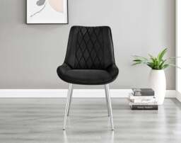 Furniturebox Pivero 4 White Dining Table and 4 Pesaro Silver Leg Chairs, Engineered Wood/Velvet/Metal in Black - Size: 53x87x63 cm - thumbnail 8