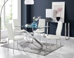 Leonardo Glass And Chrome Metal Dining Table And 4 Milan Chairs Set - thumbnail 1