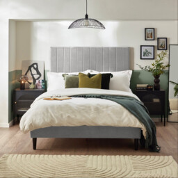 Aster Light Grey Velvet Double Bed Frame - thumbnail 2