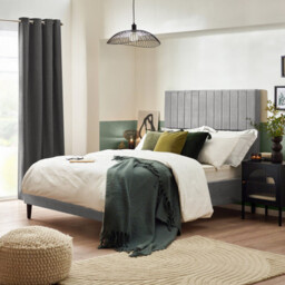 Aster Light Grey Velvet Double Bed Frame - thumbnail 1
