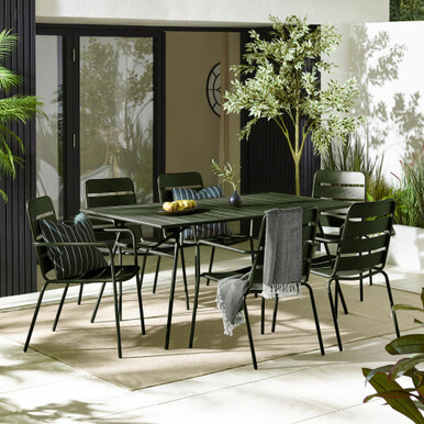 Leros Green Metal 6 Seat Garden Dining Set - image 1