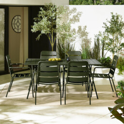 Leros Green Metal 6 Seat Garden Dining Set - thumbnail 3