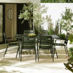 Furniturebox Leros 6 Seat Garden Dining Set, Metal in Green - Size: 90x73x160 cm - thumbnail 3
