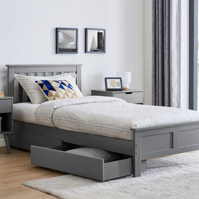 Azure Grey Solid Pine Single Bed Frame + 2 Drawers - image 1