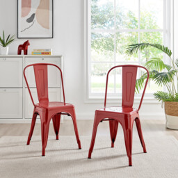 2x Colton Red 'Tolix' Style Metal Dining Chairs - thumbnail 2