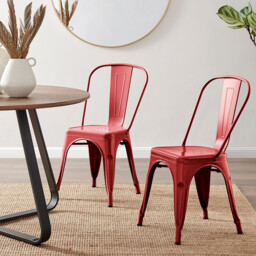 2x Colton Red 'Tolix' Style Metal Dining Chairs