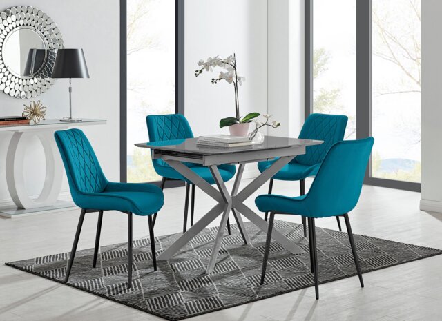 Lira 120cm Grey Metal Extending Dining Table & 4 Pesaro Black Leg Chairs - image 1
