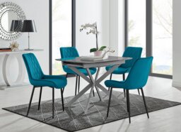 Lira 120cm Grey Metal Extending Dining Table & 4 Pesaro Black Leg Chairs - thumbnail 1
