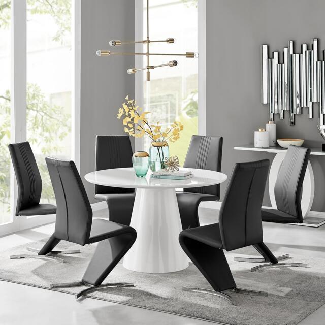 Palma White High Gloss Round Dining Table & 6 Willow Chairs - image 1