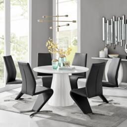Palma White High Gloss Round Dining Table & 6 Willow Chairs - thumbnail 1
