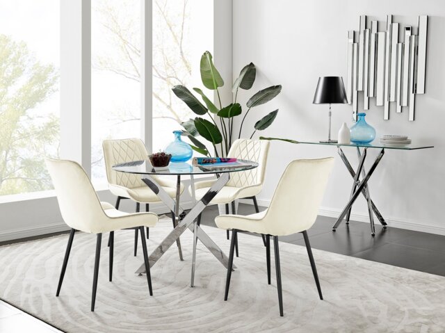 Novara 100cm Round Dining Table and 4 Pesaro Black Leg Chairs - image 1