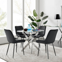 Novara 100cm Round Dining Table and 4 Pesaro Black Leg Chairs - thumbnail 2
