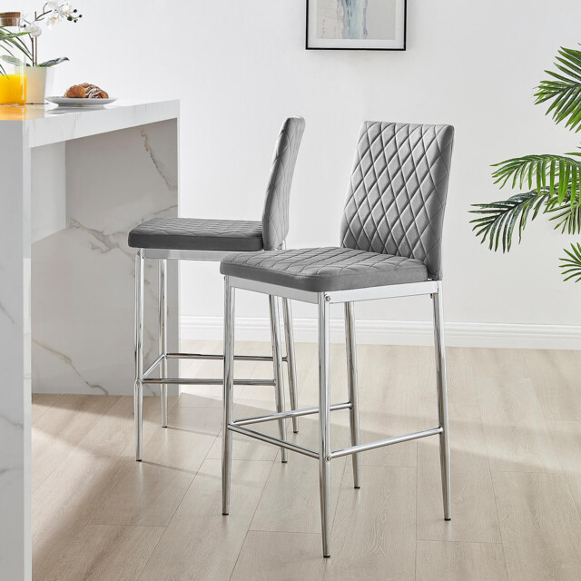 2x Milan Grey Velvet Counter Stools Silver Legs - image 1
