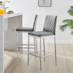 2x Milan Grey Velvet Counter Stools Silver Legs - thumbnail 1
