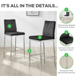 2x Milan Grey Velvet Counter Stools Silver Legs - thumbnail 2