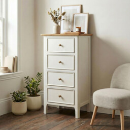 Belle 4 Drawer Tall Solid Oak and Cream Small Chest of Drawers
