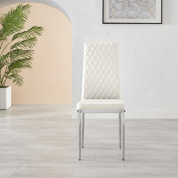 6x Milan White Hatched Faux Leather Dining Chairs Silver Legs - thumbnail 3