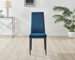 4x Milan Navy Hatched Velvet Dining Chairs Black Legs - thumbnail 4