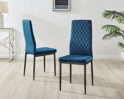 4x Milan Navy Hatched Velvet Dining Chairs Black Legs - thumbnail 2