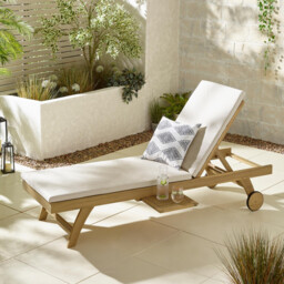 Hamburg Wood Garden Sun Lounger With Sliding Side Table - thumbnail 1