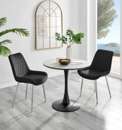 Elina White Marble Effect Round Dining Table & 2 Pesaro Silver Chairs - thumbnail 4